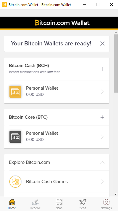Bitcoin wallet screenshot showing the user interface